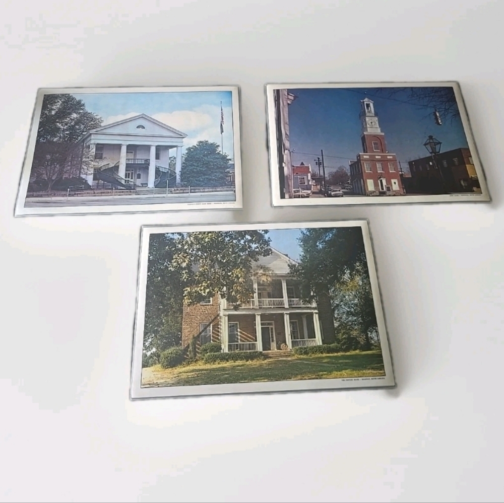 Vintage Laminated Placemats Historic Winnsboro Clock + Others  12" x 17"